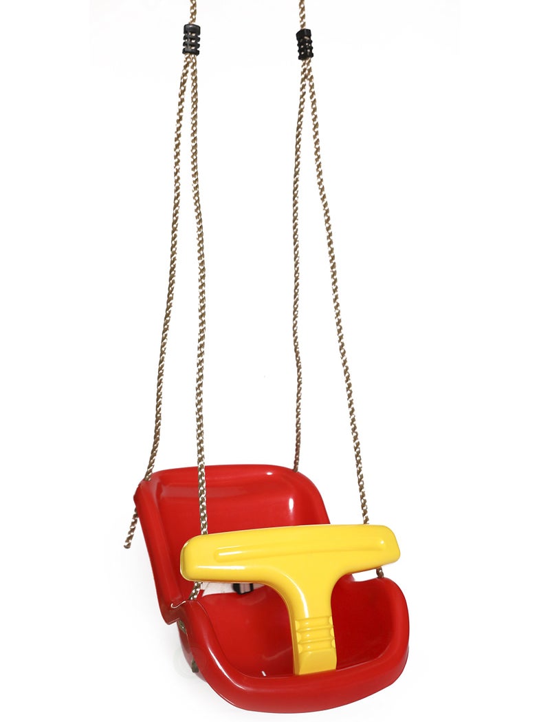 PLAYBERG Red Plastic Baby and Toddler Swing Seat with Hanging Ropes - Image 1
